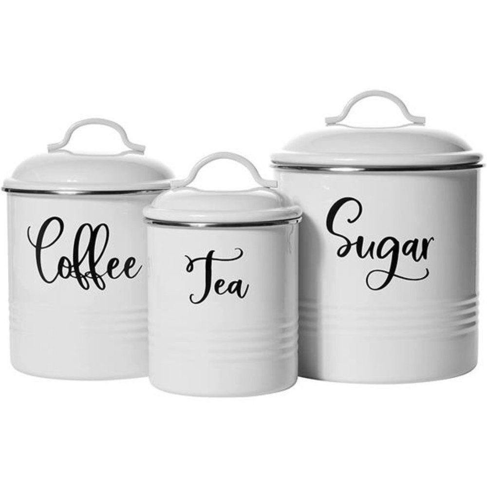 Set of 3 Rustic Farmhouse Canister Jars - White